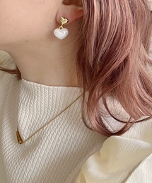 ゴールド×ホワイトハートピアス(hsyd)