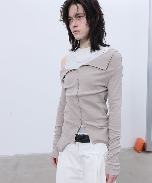 LCDC TM（エルシーディーシーティーエム）の「TWO-WAY BUTTON-UP TOP（Tシャツ/カットソー・レディース・Black/Beige・S/M）」の3枚目の写真