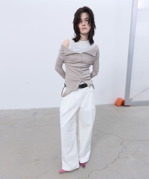LCDC TM（エルシーディーシーティーエム）の「TWO-WAY BUTTON-UP TOP（Tシャツ/カットソー・レディース・Black/Beige・S/M）」の5枚目の写真