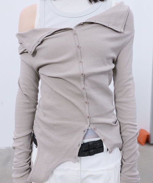 LCDC TM（エルシーディーシーティーエム）の「TWO-WAY BUTTON-UP TOP（Tシャツ/カットソー・レディース・Black/Beige・S/M）」の8枚目の写真