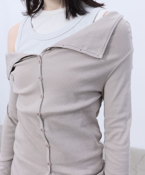 LCDC TM（エルシーディーシーティーエム）の「TWO-WAY BUTTON-UP TOP（Tシャツ/カットソー・レディース・Black/Beige・S/M）」の9枚目の写真