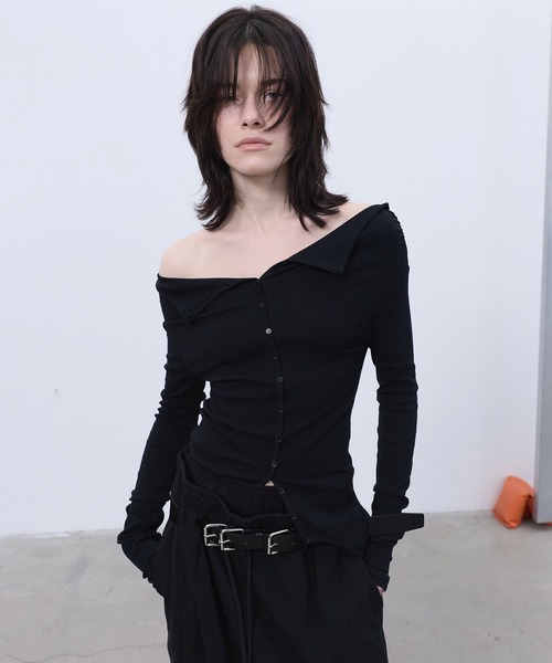 LCDC TM（エルシーディーシーティーエム）の「TWO-WAY BUTTON-UP TOP（Tシャツ/カットソー・レディース・Black/Beige・S/M）」の19枚目の写真