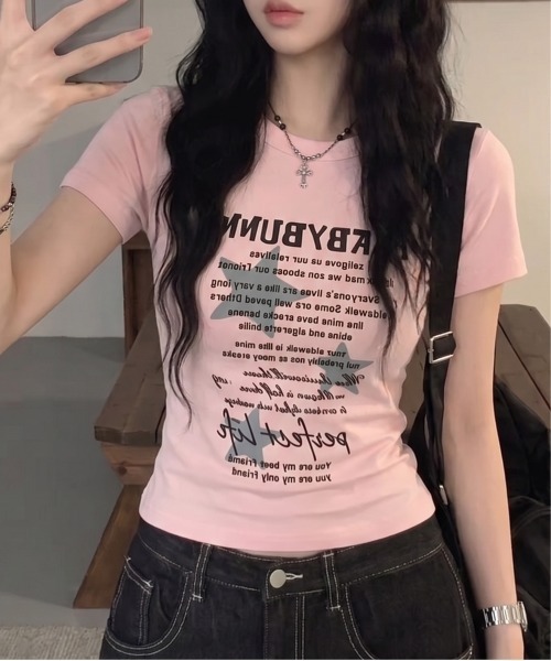 SHEPP(シープ)の「スターモチーフフロント英字ロゴプリント コンパクト半袖Tシャツ【6色展開】(Tシャツ/カットソー・レディース・サックスブルー/ピンク/イエロー/ダークグレー/ホワイト/ブラック・F)」の6枚目の写真