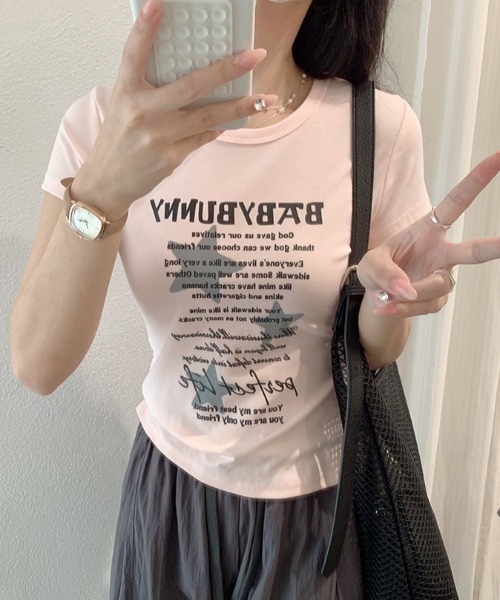 SHEPP(シープ)の「スターモチーフフロント英字ロゴプリント コンパクト半袖Tシャツ【6色展開】(Tシャツ/カットソー・レディース・サックスブルー/ピンク/イエロー/ダークグレー/ホワイト/ブラック・F)」の17枚目の写真