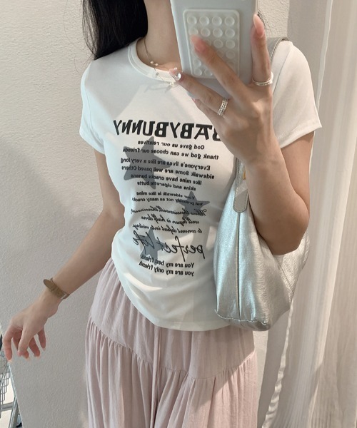 SHEPP(シープ)の「スターモチーフフロント英字ロゴプリント コンパクト半袖Tシャツ【6色展開】(Tシャツ/カットソー・レディース・サックスブルー/ピンク/イエロー/ダークグレー/ホワイト/ブラック・F)」の8枚目の写真