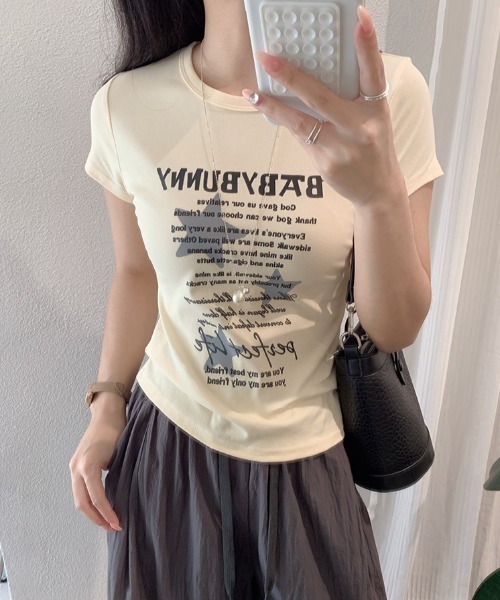 SHEPP(シープ)の「スターモチーフフロント英字ロゴプリント コンパクト半袖Tシャツ【6色展開】(Tシャツ/カットソー・レディース・サックスブルー/ピンク/イエロー/ダークグレー/ホワイト/ブラック・F)」の15枚目の写真