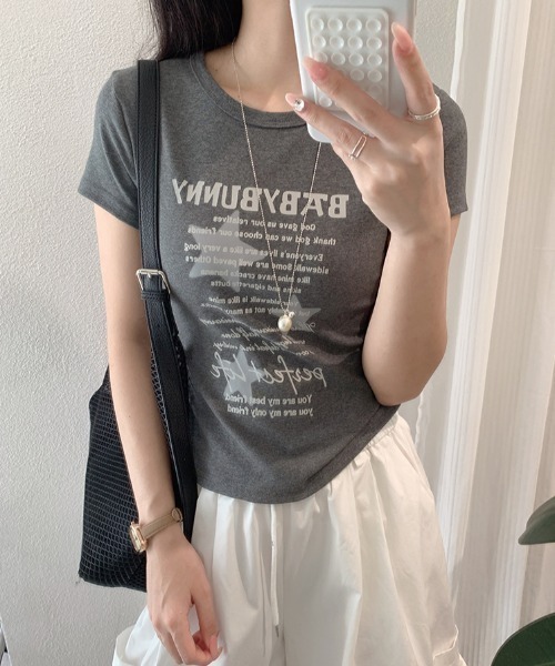 SHEPP(シープ)の「スターモチーフフロント英字ロゴプリント コンパクト半袖Tシャツ【6色展開】(Tシャツ/カットソー・レディース・サックスブルー/ピンク/イエロー/ダークグレー/ホワイト/ブラック・F)」の12枚目の写真