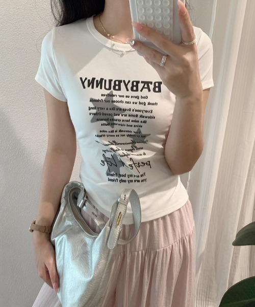 SHEPP(シープ)の「スターモチーフフロント英字ロゴプリント コンパクト半袖Tシャツ【6色展開】(Tシャツ/カットソー・レディース・サックスブルー/ピンク/イエロー/ダークグレー/ホワイト/ブラック・F)」の9枚目の写真