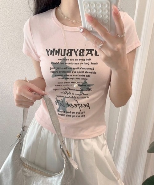 SHEPP(シープ)の「スターモチーフフロント英字ロゴプリント コンパクト半袖Tシャツ【6色展開】(Tシャツ/カットソー・レディース・サックスブルー/ピンク/イエロー/ダークグレー/ホワイト/ブラック・F)」の7枚目の写真