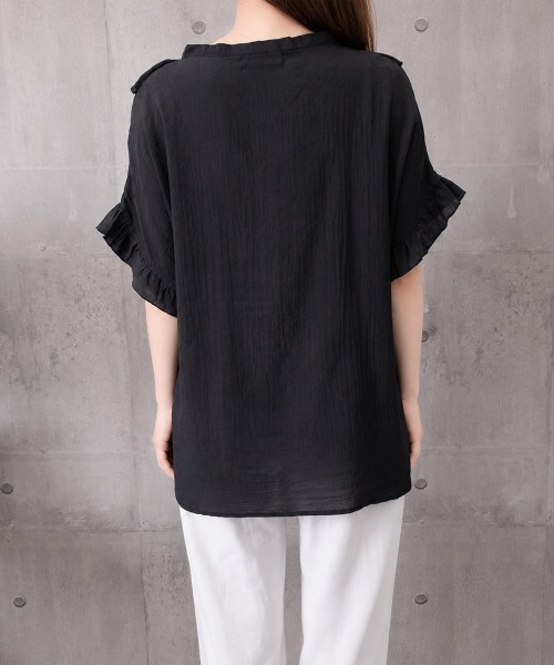 Miniministore(ミニミニストア)の「ラッフルフリルブラウスVネックトップス夏(シャツ/ブラウス・レディース・モスグリーン/ロイヤルブルー/インディゴブルー/ブラウン/ブラック・FREE)」の21枚目の写真