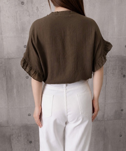 Miniministore(ミニミニストア)の「ラッフルフリルブラウスVネックトップス夏(シャツ/ブラウス・レディース・モスグリーン/ロイヤルブルー/インディゴブルー/ブラウン/ブラック・FREE)」の18枚目の写真