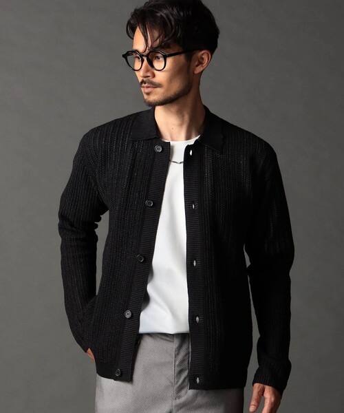 NICOLE CLUB FOR MEN（ニコルクラブフォーメン）の「ヘリンボンニットシャツ（カーディガン/ボレロ・メンズ・ブルー/その他2/ブラック/ライトグレー・M/L/XL）」の2枚目の写真