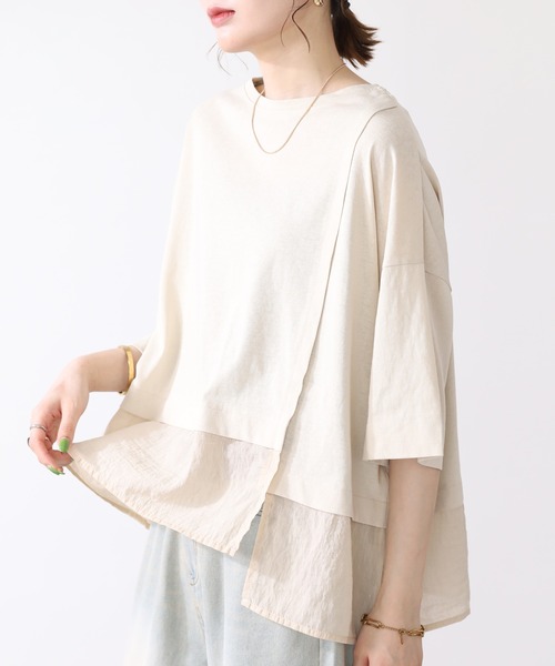 hunch（ハンチ）の「hunch スラブ素材アシメデザインカットソー 半端袖（Tシャツ/カットソー・レディース・ベージュ/チャコール/オフホワイト・FREE）」の3枚目の写真