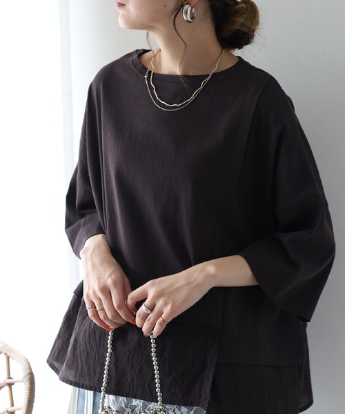 hunch（ハンチ）の「hunch スラブ素材アシメデザインカットソー 半端袖（Tシャツ/カットソー・レディース・ベージュ/チャコール/オフホワイト・FREE）」の4枚目の写真