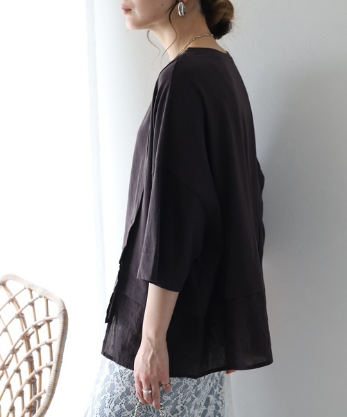 hunch（ハンチ）の「hunch スラブ素材アシメデザインカットソー 半端袖（Tシャツ/カットソー・レディース・ベージュ/チャコール/オフホワイト・FREE）」の5枚目の写真