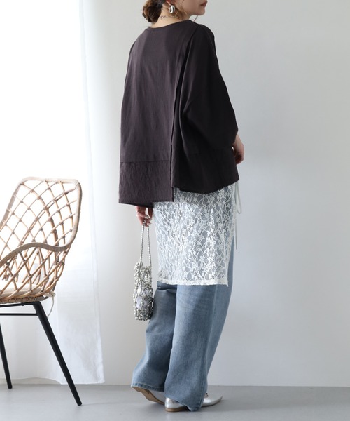 hunch（ハンチ）の「hunch スラブ素材アシメデザインカットソー 半端袖（Tシャツ/カットソー・レディース・ベージュ/チャコール/オフホワイト・FREE）」の6枚目の写真