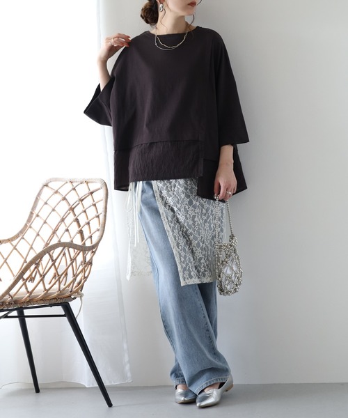 hunch（ハンチ）の「hunch スラブ素材アシメデザインカットソー 半端袖（Tシャツ/カットソー・レディース・ベージュ/チャコール/オフホワイト・FREE）」の7枚目の写真