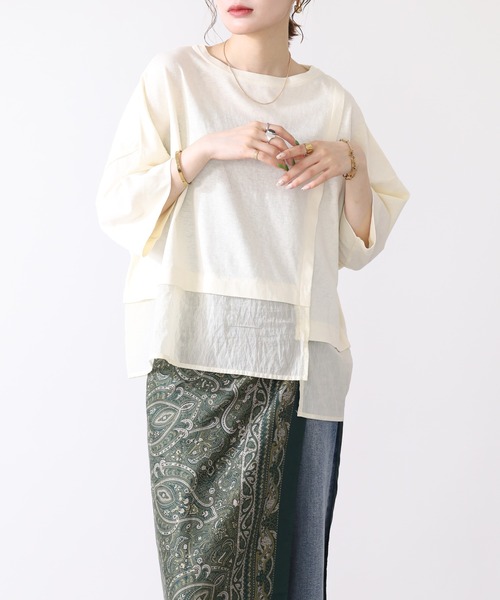 hunch（ハンチ）の「hunch スラブ素材アシメデザインカットソー 半端袖（Tシャツ/カットソー・レディース・ベージュ/チャコール/オフホワイト・FREE）」の19枚目の写真