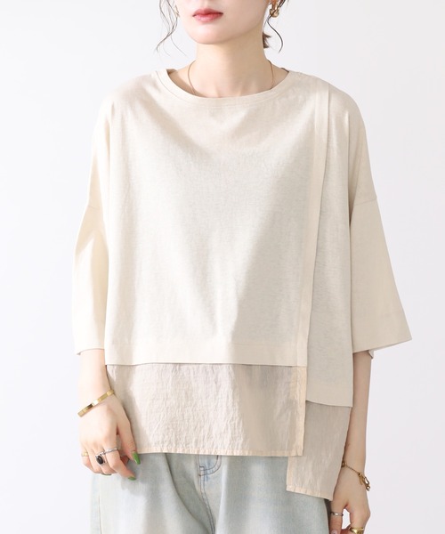 hunch（ハンチ）の「hunch スラブ素材アシメデザインカットソー 半端袖（Tシャツ/カットソー・レディース・ベージュ/チャコール/オフホワイト・FREE）」の14枚目の写真