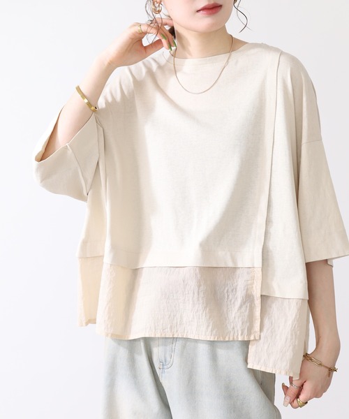 hunch（ハンチ）の「hunch スラブ素材アシメデザインカットソー 半端袖（Tシャツ/カットソー・レディース・ベージュ/チャコール/オフホワイト・FREE）」の8枚目の写真