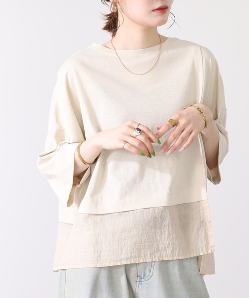 hunch（ハンチ）の「hunch スラブ素材アシメデザインカットソー 半端袖（Tシャツ/カットソー・レディース・ベージュ/チャコール/オフホワイト・FREE）」の9枚目の写真