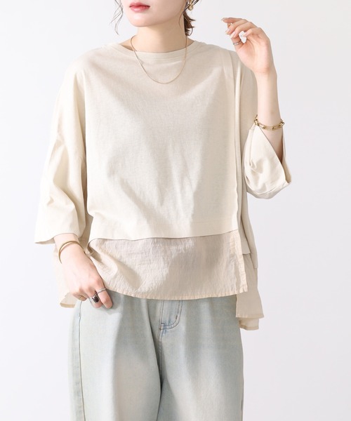 hunch（ハンチ）の「hunch スラブ素材アシメデザインカットソー 半端袖（Tシャツ/カットソー・レディース・ベージュ/チャコール/オフホワイト・FREE）」の10枚目の写真