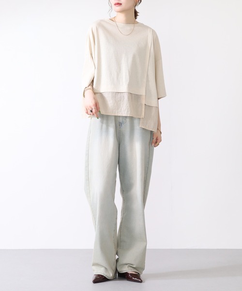 hunch（ハンチ）の「hunch スラブ素材アシメデザインカットソー 半端袖（Tシャツ/カットソー・レディース・ベージュ/チャコール/オフホワイト・FREE）」の12枚目の写真