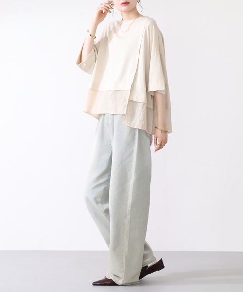 hunch（ハンチ）の「hunch スラブ素材アシメデザインカットソー 半端袖（Tシャツ/カットソー・レディース・ベージュ/チャコール/オフホワイト・FREE）」の13枚目の写真