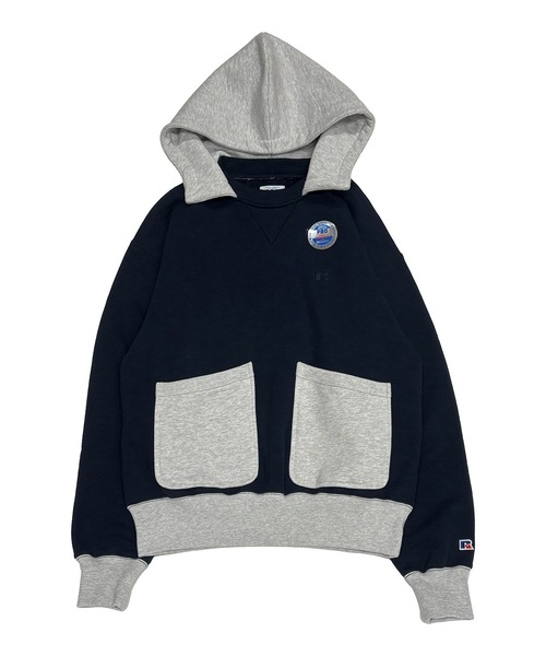 Russell Athletic（ラッセルアスレティック）の「RUSSELL ATHLETIC / ラッセルアスレティック Pro Cotton Slub Loopback Terry Brushed Two Tone Sweat Hoodiet 12oz 裏起毛 ヘビーウェイト クルーネックスウェットパーカー フーディー メンズ  シンプル メンズ レディース 2026年 秋 秋服 冬 冬服（パーカー・メンズ・グレー/ネイビー・L/XL/M）」の2枚目の写真