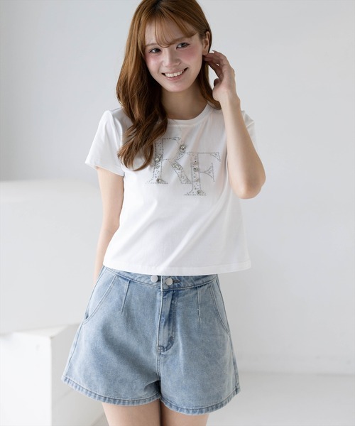 clear（クリア）の「接触冷感ビックビジューロゴTシャツ［骨格ウェーブ／フェミニン／大人かわいい］（Tシャツ/カットソー・レディース・ブラック/ピンク/オフホワイト・F）」の2枚目の写真