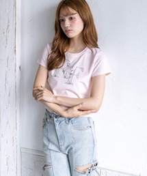 clear（クリア）の「接触冷感ビックビジューロゴTシャツ［骨格ウェーブ／フェミニン／大人かわいい］（Tシャツ/カットソー）」