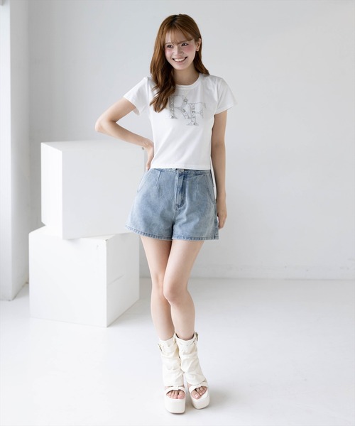 clear（クリア）の「接触冷感ビックビジューロゴTシャツ［骨格ウェーブ／フェミニン／大人かわいい］（Tシャツ/カットソー・レディース・ブラック/ピンク/オフホワイト・F）」の5枚目の写真