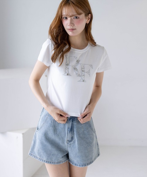clear（クリア）の「接触冷感ビックビジューロゴTシャツ［骨格ウェーブ／フェミニン／大人かわいい］（Tシャツ/カットソー・レディース・ブラック/ピンク/オフホワイト・F）」の4枚目の写真