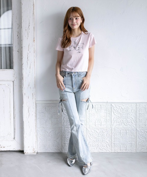 clear（クリア）の「接触冷感ビックビジューロゴTシャツ［骨格ウェーブ／フェミニン／大人かわいい］（Tシャツ/カットソー・レディース・ブラック/ピンク/オフホワイト・F）」の22枚目の写真