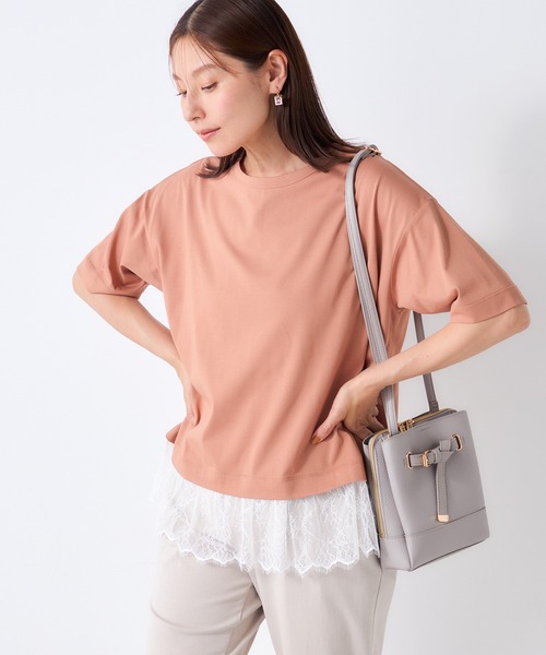GALLORIA(ギャローリア)の「【接触冷感】裾レースゆるTシャツ(Tシャツ/カットソー・レディース・ブラック/オレンジ/グリーン・LL/M/L/S)」の2枚目の写真