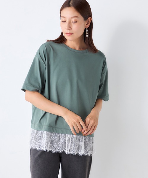GALLORIA(ギャローリア)の「【接触冷感】裾レースゆるTシャツ(Tシャツ/カットソー・レディース・ブラック/オレンジ/グリーン・LL/M/L/S)」の3枚目の写真
