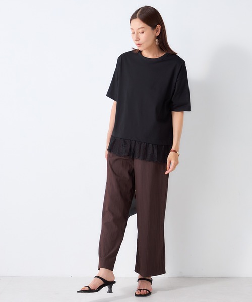GALLORIA(ギャローリア)の「【接触冷感】裾レースゆるTシャツ(Tシャツ/カットソー・レディース・ブラック/オレンジ/グリーン・LL/M/L/S)」の6枚目の写真