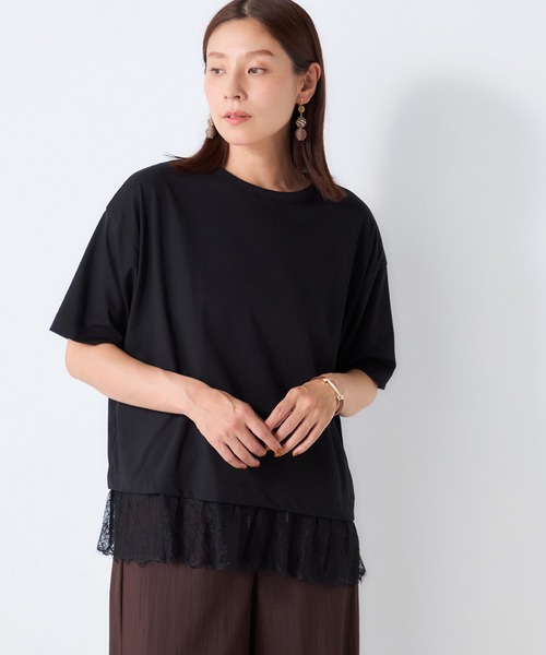 GALLORIA(ギャローリア)の「【接触冷感】裾レースゆるTシャツ(Tシャツ/カットソー・レディース・ブラック/オレンジ/グリーン・LL/M/L/S)」の7枚目の写真