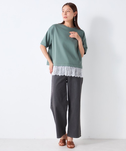 GALLORIA(ギャローリア)の「【接触冷感】裾レースゆるTシャツ(Tシャツ/カットソー・レディース・ブラック/オレンジ/グリーン・LL/M/L/S)」の10枚目の写真