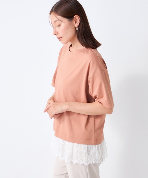 GALLORIA(ギャローリア)の「【接触冷感】裾レースゆるTシャツ(Tシャツ/カットソー・レディース・ブラック/オレンジ/グリーン・LL/M/L/S)」の4枚目の写真