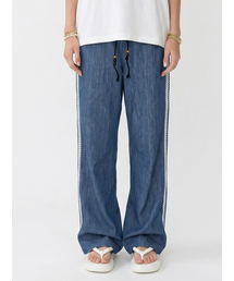 Line Pleats Wide Pants Blue