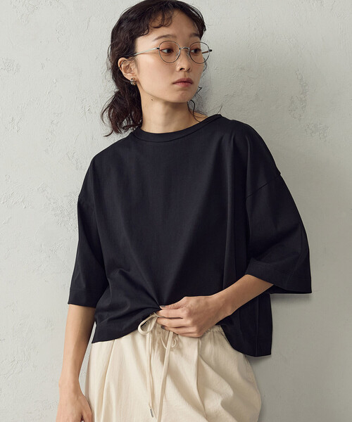 COMME CA ISM(コムサイズム)の「【接触冷感】ビッグボックスシルエットTシャツ(Tシャツ/カットソー・レディース・ブラック/ホワイト・LARGE/MEDIUM)」の1枚目の写真