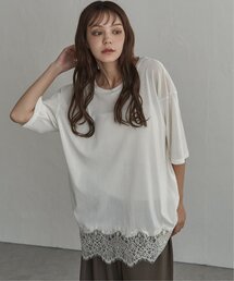 シアーベロア裾レースTシャツ