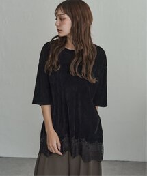 シアーベロア裾レースTシャツ