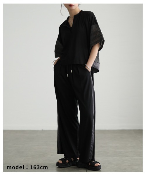 Sawa a la mode(サワアラモード)の「UV&接触冷感ハーフジップ異素材トップス(Tシャツ/カットソー・レディース・ブラック/グレー・FREE)」の5枚目の写真