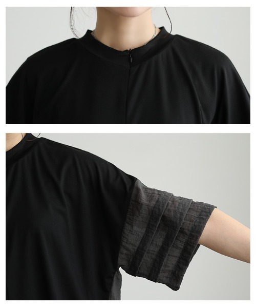 Sawa a la mode(サワアラモード)の「UV&接触冷感ハーフジップ異素材トップス(Tシャツ/カットソー・レディース・ブラック/グレー・FREE)」の6枚目の写真
