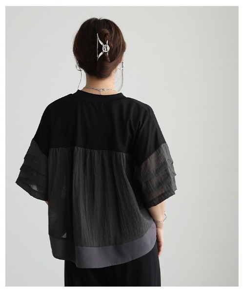 Sawa a la mode(サワアラモード)の「UV&接触冷感ハーフジップ異素材トップス(Tシャツ/カットソー・レディース・ブラック/グレー・FREE)」の8枚目の写真