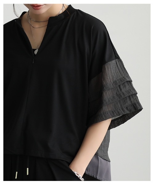 Sawa a la mode(サワアラモード)の「UV&接触冷感ハーフジップ異素材トップス(Tシャツ/カットソー・レディース・ブラック/グレー・FREE)」の11枚目の写真