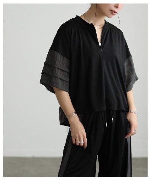 Sawa a la mode(サワアラモード)の「UV&接触冷感ハーフジップ異素材トップス(Tシャツ/カットソー・レディース・ブラック/グレー・FREE)」の12枚目の写真