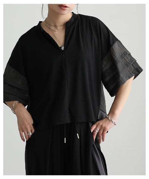 Sawa a la mode(サワアラモード)の「UV&接触冷感ハーフジップ異素材トップス(Tシャツ/カットソー・レディース・ブラック/グレー・FREE)」の13枚目の写真